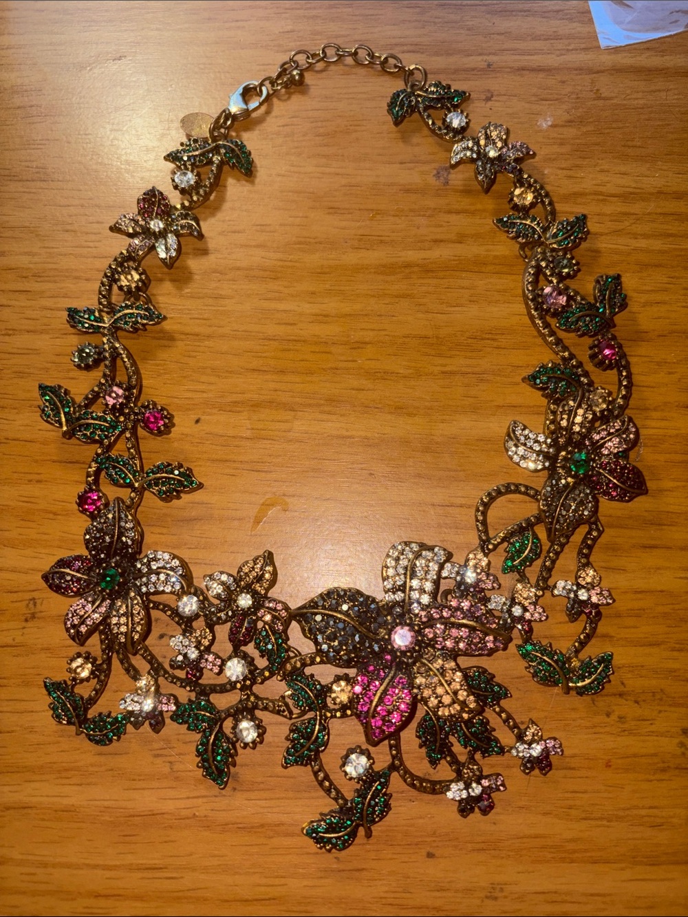 Berlin Statement Necklace Floral Crystal Statement Necklace - Pink, Green & Gold